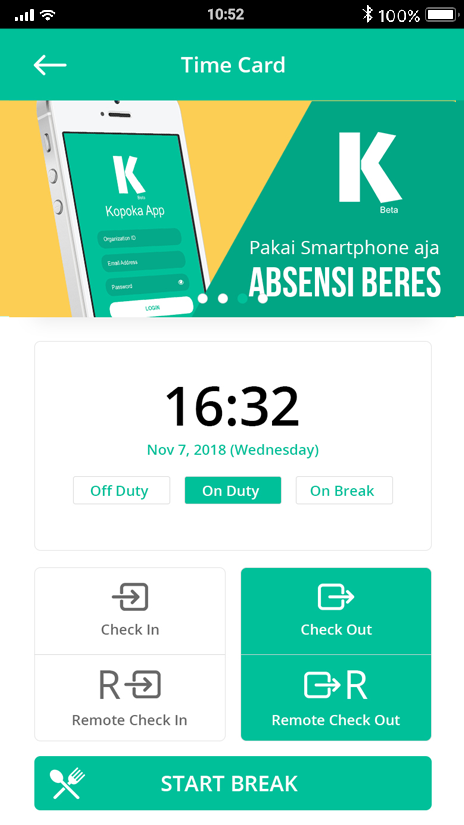 Kopoka App - Timecard Screen